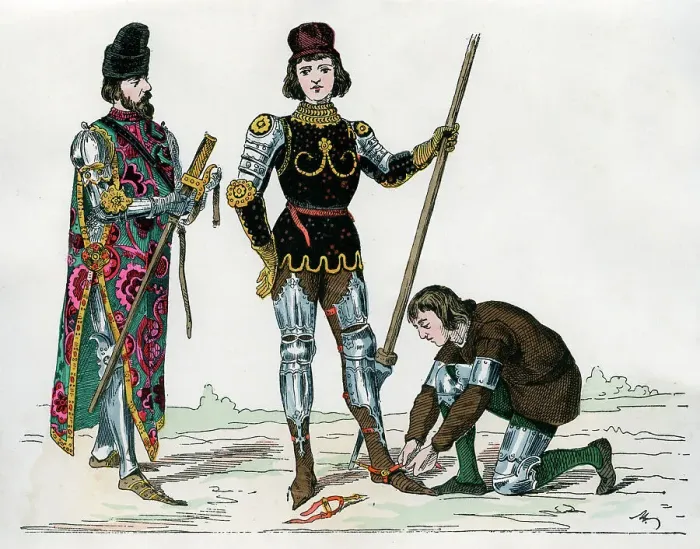 Framed Print : Prince, squire and valet, 15th century (1882-1884) Framed Print : Prince, squire and valet, 15th century (1882-1884)