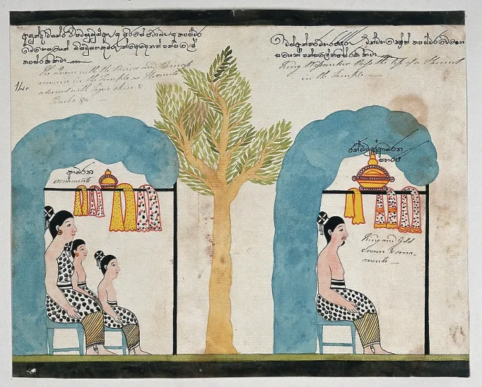 Framed Print : Prince Vessantara and his family live as hermits in separate temples, 1815. Creator: Unknown Framed Print : Prince Vessantara and his family live as hermits in separate temples, 1815. Creator: Unknown