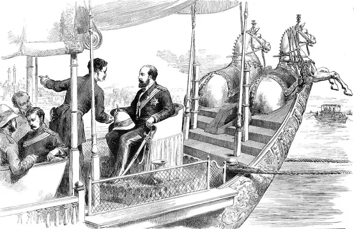 Framed Print : The Prince of Wales on board the State Barge of the Maharajah at Benares...1876. Creator: Unknown Framed Print : The Prince of Wales on board the State Barge of the Maharajah at Benares...1876. Creator: Unknown