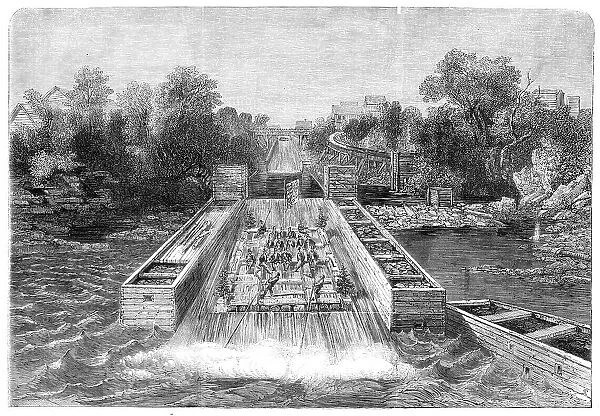 The Prince of Wales in Canada - His Royal Highness descending a timber-slide at Ottawa... 1860. Creator: Unknown