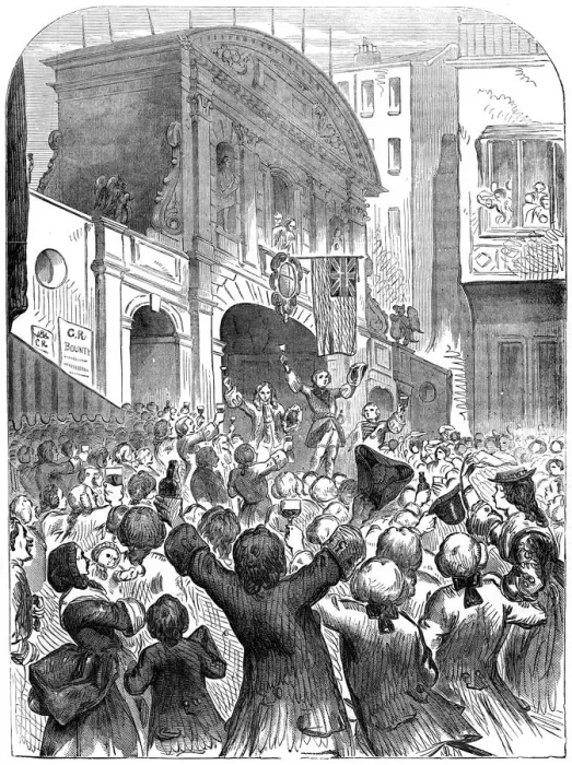 Framed Print : The Prince of Wales drinking success to the war at Temple Bar, London, 18th century, (19th century) Framed Print : The Prince of Wales drinking success to the war at Temple Bar, London, 18th century, (19th century)