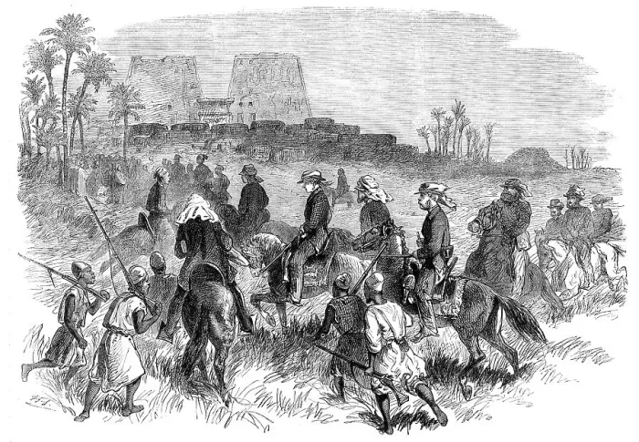 Framed Print : The Prince of Wales in Egypt: ride of the Prince and suite to Edfou Temple, 1862. Creator: Unknown Framed Print : The Prince of Wales in Egypt: ride of the Prince and suite to Edfou Temple, 1862. Creator: Unknown