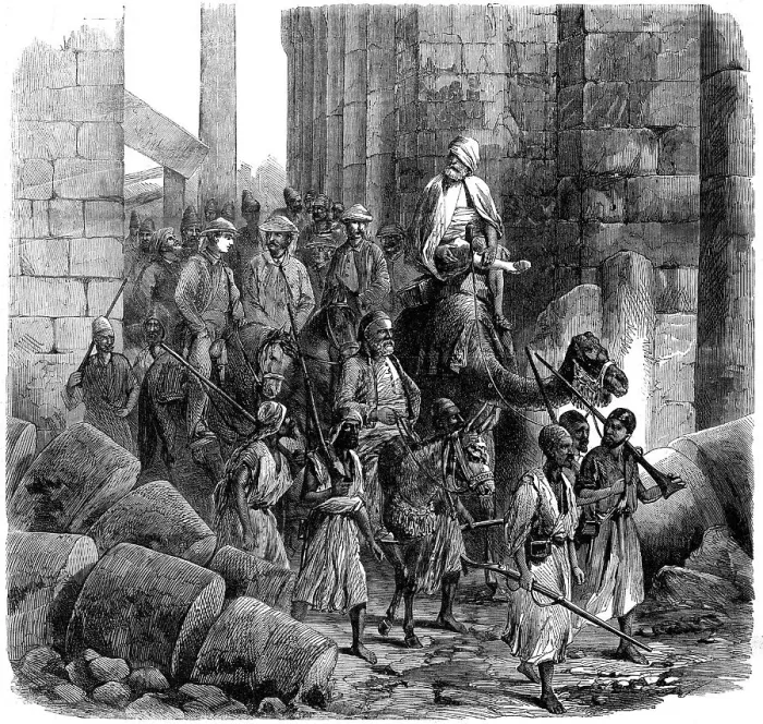 Framed Print : The Prince of Wales in Egypt: the Royal Party leaving the Hall of Columns, Karnak... 1862. Creator: Unknown Framed Print : The Prince of Wales in Egypt: the Royal Party leaving the Hall of Columns, Karnak... 1862. Creator: Unknown
