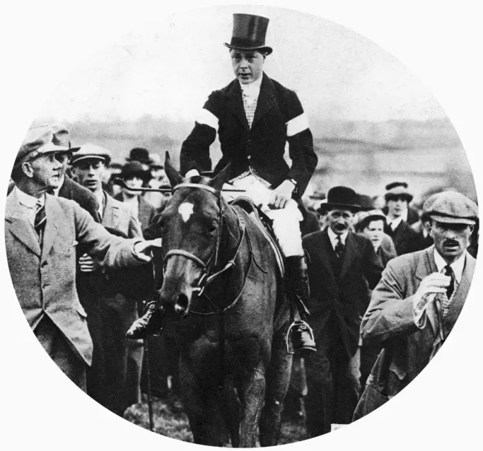 Framed Print : The Prince of Wales at the Grafton Hunt Races on Pet Dog, c1930s Framed Print : The Prince of Wales at the Grafton Hunt Races on Pet Dog, c1930s