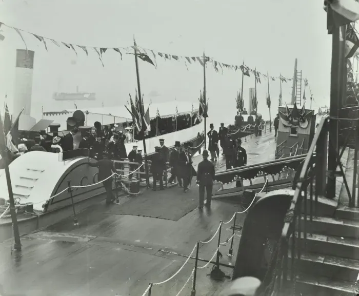 Framed Print : The Prince of Wales inaugurating the London Steamboat Service, River Thames, London, 1905 Framed Print : The Prince of Wales inaugurating the London Steamboat Service, River Thames, London, 1905