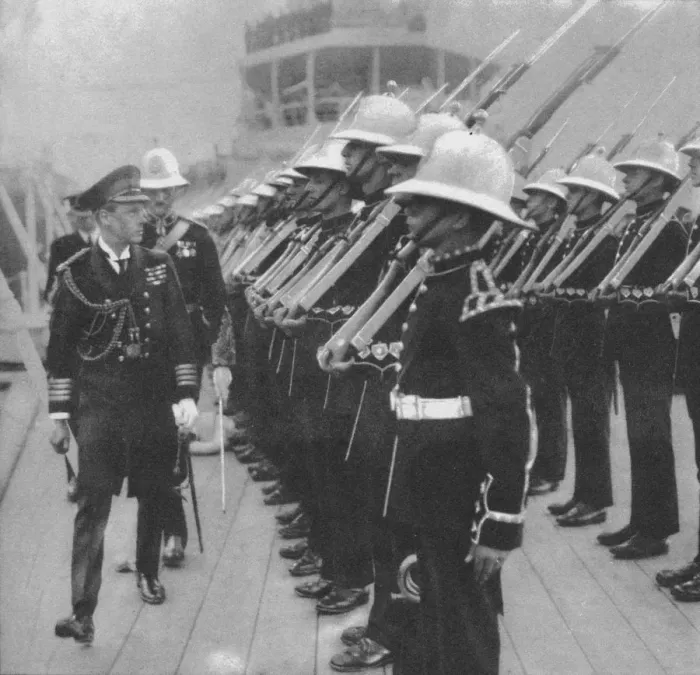 Framed Print : The Prince of Wales inspecting marines at Portsmouth, Hampshire, 1921 (1936) Framed Print : The Prince of Wales inspecting marines at Portsmouth, Hampshire, 1921 (1936)