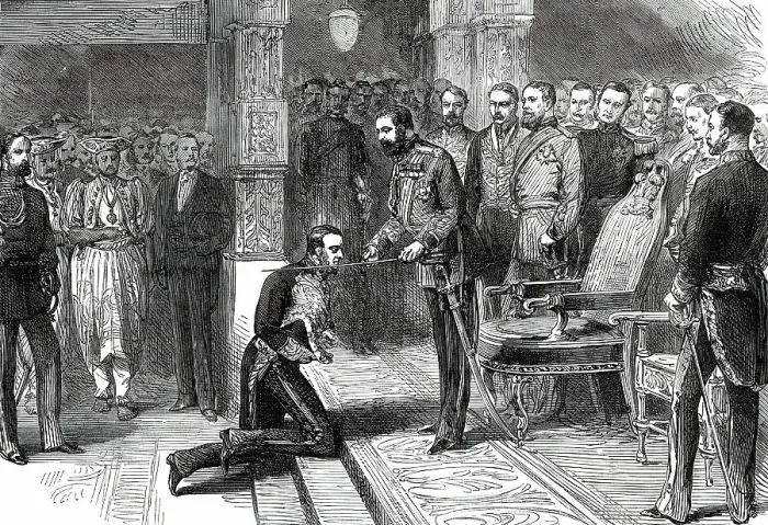 Framed Print : The Prince of Wales knighting the Right Hon. W. H. Gregory... 1876. Creator: Unknown Framed Print : The Prince of Wales knighting the Right Hon. W. H. Gregory... 1876. Creator: Unknown