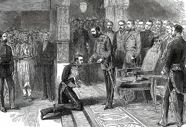 The Prince of Wales knighting the Right Hon. W. H. Gregory... 1876. Creator: Unknown
