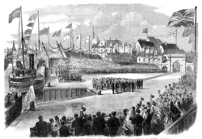 Framed Print : The Prince of Wales landing at St. John, New Brunswick... 1860. Creator: Unknown Framed Print : The Prince of Wales landing at St. John, New Brunswick... 1860. Creator: Unknown