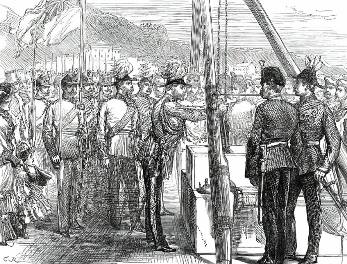 Framed Print : The Prince of Wales laying the Foundation-Stone of the Alexandra Battery, Gibraltar...1876. Creator: C.R Framed Print : The Prince of Wales laying the Foundation-Stone of the Alexandra Battery, Gibraltar...1876. Creator: C.R