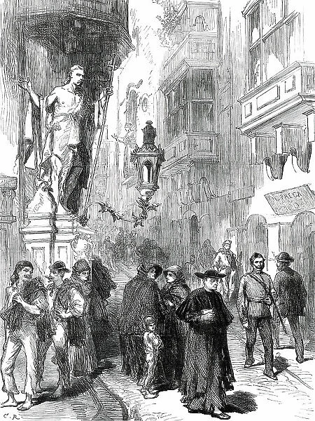 The Prince of Wales at Malta: a Street in Valetta, 1876. Creator: C.R