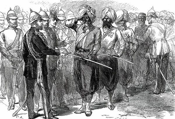 The Prince of Wales receiving the survivors of the Defence of Lucknow...1876. Creator: C.R