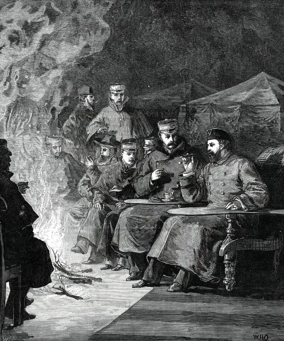 Framed Print : The Prince of Wales in the Terai: the camp fire after dinner...1876. Creator: Unknown Framed Print : The Prince of Wales in the Terai: the camp fire after dinner...1876. Creator: Unknown