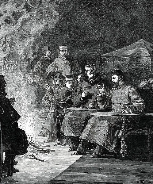 The Prince of Wales in the Terai: the camp fire after dinner...1876. Creator: Unknown