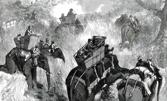 Framed Print : The Prince of Wales in the Terai: crossing a Nullah in the Jungle...1876. Creator: W. J. P Framed Print : The Prince of Wales in the Terai: crossing a Nullah in the Jungle...1876. Creator: W. J. P