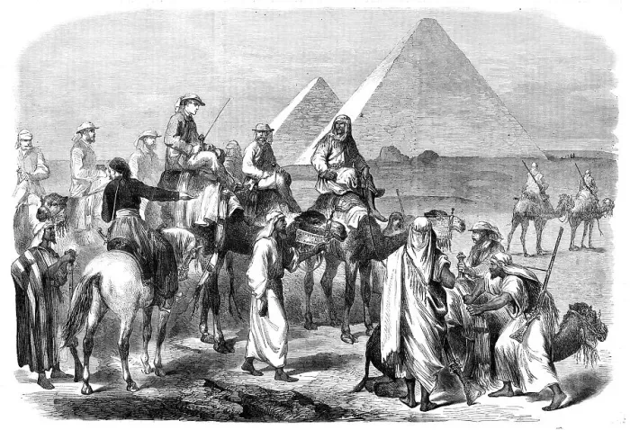 Framed Print : The Prince of Wales Visit to Egypt: a portion of the Royal Party leaving the encampment... 1862. Creator: Unknown Framed Print : The Prince of Wales Visit to Egypt: a portion of the Royal Party leaving the encampment... 1862. Creator: Unknown