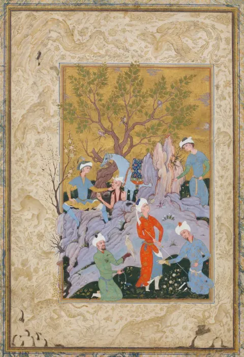 Framed Print : Princely Hawking Party, ca. 1570. Creator: Attributed to Mirza Ali Framed Print : Princely Hawking Party, ca. 1570. Creator: Attributed to Mirza Ali