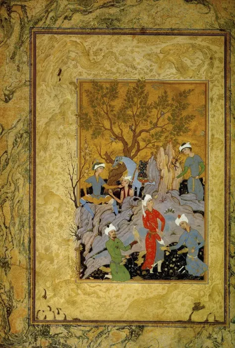 Framed Print : A Princely Hawking Party in the Mountains, c1575. Artist: Mirza Ali Framed Print : A Princely Hawking Party in the Mountains, c1575. Artist: Mirza Ali