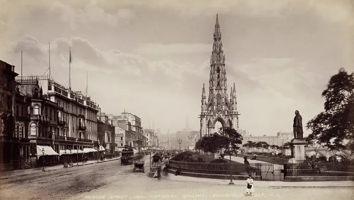 Framed Print : Princes Street from the National Gallery, Edinburgh, between 1870 and 1880. Creator: James Valentine Framed Print : Princes Street from the National Gallery, Edinburgh, between 1870 and 1880. Creator: James Valentine