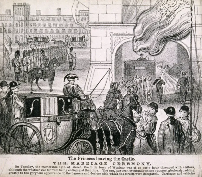 Framed Print : Princess Alexandra getting in her coach to leave Windsor Castle for her wedding, March 1863 Framed Print : Princess Alexandra getting in her coach to leave Windsor Castle for her wedding, March 1863
