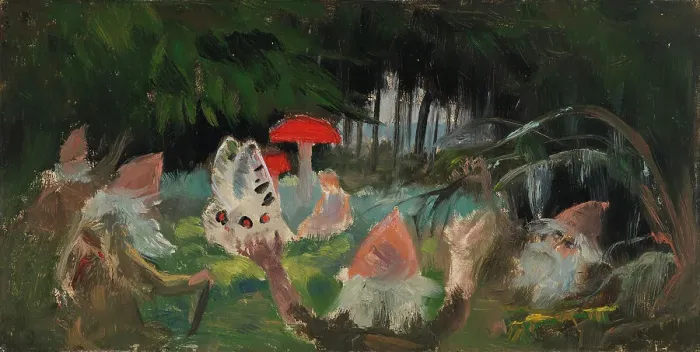 Framed Print : The Princess and a Butterfly Underneath a Fly Agaric, sketch for the painitng Farity... c1895-1896. Creator: Torsten Wasastjerna Framed Print : The Princess and a Butterfly Underneath a Fly Agaric, sketch for the painitng Farity... c1895-1896. Creator: Torsten Wasastjerna