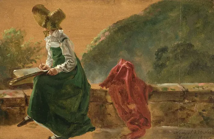Framed Print : Princess Caroline Amalie Sketching in Naples. Study, 1820. Creator: Johan Christian Dahl Framed Print : Princess Caroline Amalie Sketching in Naples. Study, 1820. Creator: Johan Christian Dahl