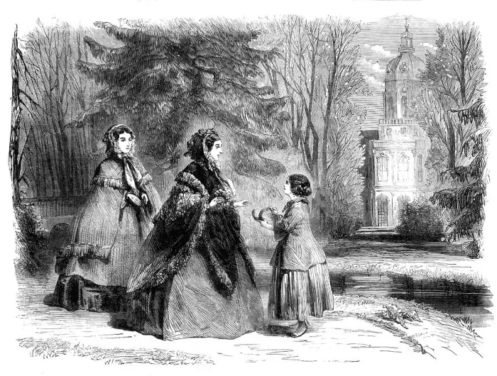 Framed Print : The Princess Frederick William of Prussia promenading in the garden of the palace at... 1860. Creator: Unknown Framed Print : The Princess Frederick William of Prussia promenading in the garden of the palace at... 1860. Creator: Unknown