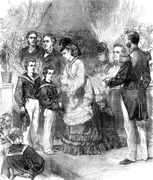 Framed Print : Princess Louise giving the prizes in the Clyde training-ship Cumberland, 1871. Creator: Unknown Framed Print : Princess Louise giving the prizes in the Clyde training-ship Cumberland, 1871. Creator: Unknown