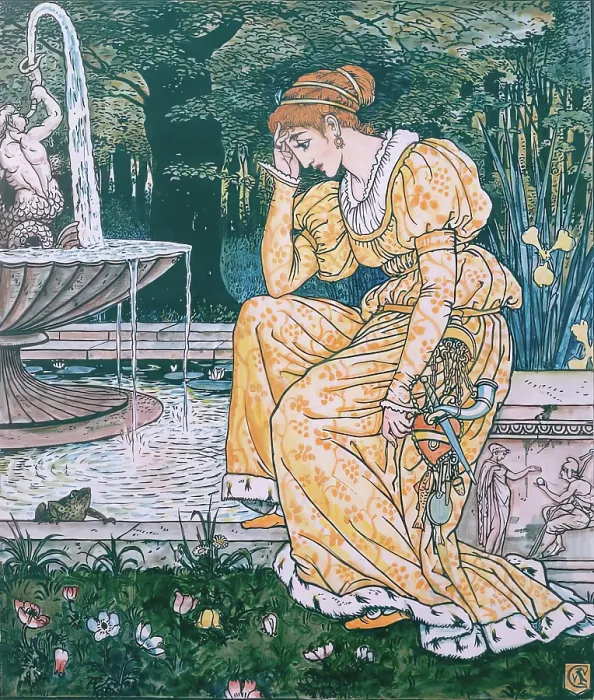 Framed Print : The Princess meets the Frog by the Fountain - Illustration for The Frog Prince, c1874 Framed Print : The Princess meets the Frog by the Fountain - Illustration for The Frog Prince, c1874