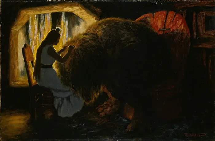 Framed Print : The Princess picking Lice from the Troll. Artist: Kittelsen, Theodor (1857-1914) Framed Print : The Princess picking Lice from the Troll. Artist: Kittelsen, Theodor (1857-1914)