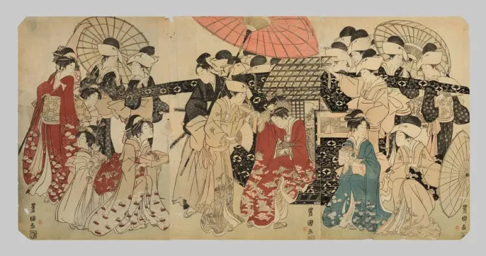 Framed Print : A princess traveling with her attendants descends from a palanquin, c. 1801 / 04 Framed Print : A princess traveling with her attendants descends from a palanquin, c. 1801 / 04