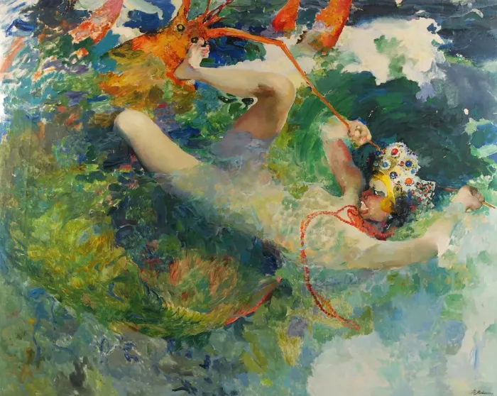 Framed Print : Princess Vasilisa and the Giant Lobster (after the Fairy tale Fire-bird and Princess Vasilissa). Artist: Malyavin, Filipp Andreyevich (1869-1940) Framed Print : Princess Vasilisa and the Giant Lobster (after the Fairy tale Fire-bird and Princess Vasilissa). Artist: Malyavin, Filipp Andreyevich (1869-1940)