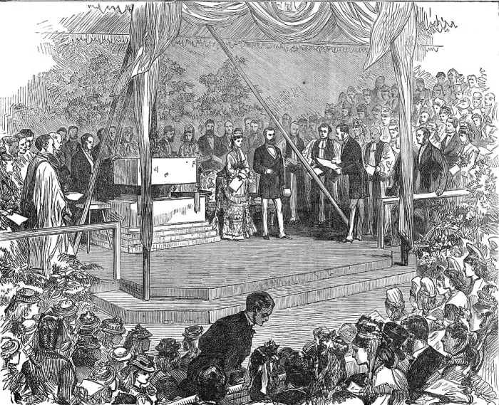 Framed Print : The Princess of Wales laying the foundation-stone of the Hospital for Sick Children, 1872. Creator: Unknown Framed Print : The Princess of Wales laying the foundation-stone of the Hospital for Sick Children, 1872. Creator: Unknown