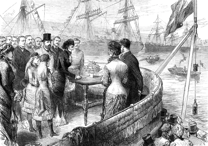 Framed Print : The Princess of Wales naming the new Alexandra Dock, Liverpool, 1881. Creator: Unknown Framed Print : The Princess of Wales naming the new Alexandra Dock, Liverpool, 1881. Creator: Unknown