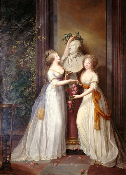 The Princesses Louise and Frederica of Prussia crown the bust of Frederick William II, 1795