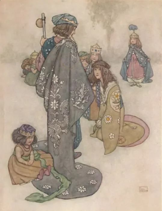 Framed Print : Princesses He Found in Plenty, But Whether They Were Real Princesses It Was Impossible For Him To D Artist: W Heath Robinson Framed Print : Princesses He Found in Plenty, But Whether They Were Real Princesses It Was Impossible For Him To D Artist: W Heath Robinson