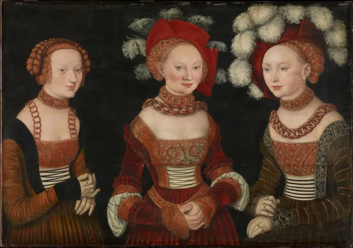 Framed Print : Princesses Sibylle (1515-1592), Emilie (1516-1591) and Sidonie (1518-1575) of Saxony, c. 1535. Artist: Cranach, Lucas, the Elder (1472-1553) Framed Print : Princesses Sibylle (1515-1592), Emilie (1516-1591) and Sidonie (1518-1575) of Saxony, c. 1535. Artist: Cranach, Lucas, the Elder (1472-1553)