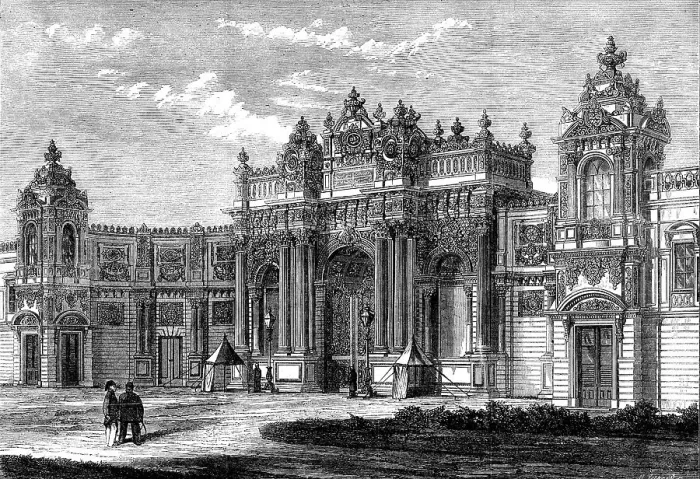 Framed Print : Principal entrance to the Sultan's new palace at Constantinople…, 1862. Creator: Mason Jackson Framed Print : Principal entrance to the Sultan's new palace at Constantinople…, 1862. Creator: Mason Jackson