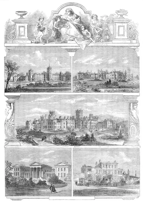 Framed Print : The Five Principal Institutions founded by the late Dr. Andrew Reed, 1862. Creator: Unknown Framed Print : The Five Principal Institutions founded by the late Dr. Andrew Reed, 1862. Creator: Unknown