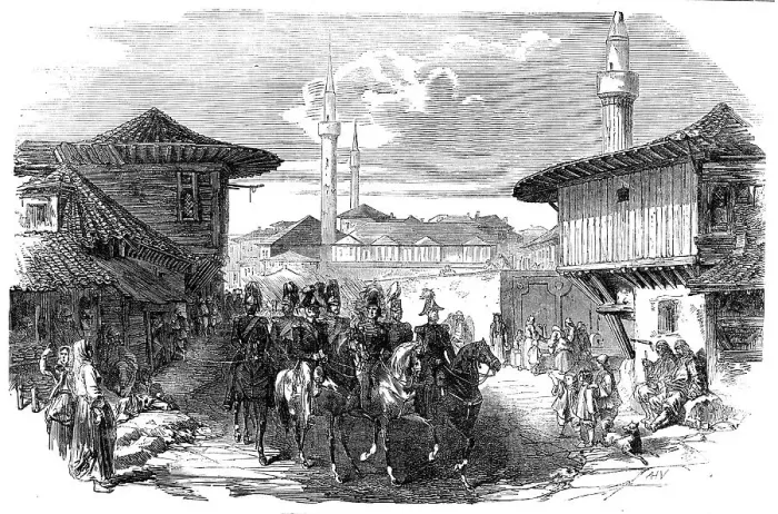 Framed Print : Principal Street in Varna - Arrival of the Staff, 1854. Creator: Unknown Framed Print : Principal Street in Varna - Arrival of the Staff, 1854. Creator: Unknown