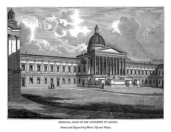Principal front of the University of London, 1843. Artist: Messrs Sly and Wilson