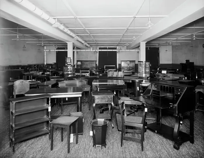 Framed Print : Pringle Furniture [Co. showroom with tables and miscellaneous furniture, Detroit, Mich.], c1910-1920 Creator: William H. Jackson