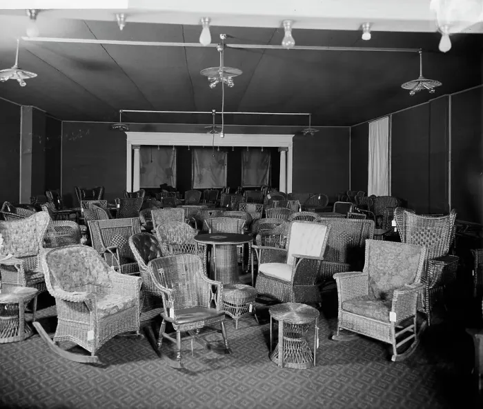 Framed Print : Pringle Furniture [Co. showroom with wicker chairs, Detroit, Mich.], between 1910 and 1920. Creator: William H. Jackson
