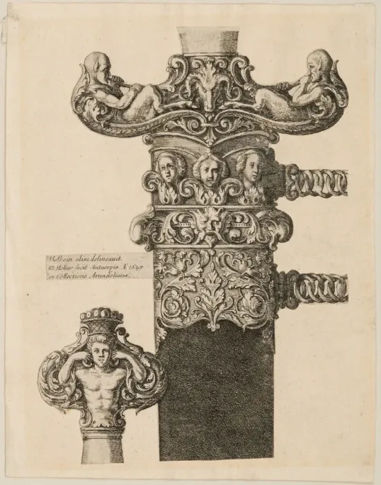 Framed Print : Print of Designs for a Pommel, Quillons, and Locket, 1645. Creator: Wenceslaus Hollar Framed Print : Print of Designs for a Pommel, Quillons, and Locket, 1645. Creator: Wenceslaus Hollar