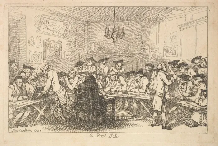 Framed Print : A Print Sale - A Night Auction, 1788. Creator: Thomas Rowlandson Framed Print : A Print Sale - A Night Auction, 1788. Creator: Thomas Rowlandson
