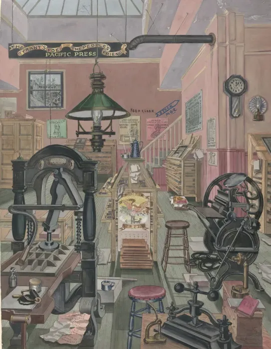 Framed Print : Print Shop, 1870, 1935 / 1942. Creator: Perkins Harnly Framed Print : Print Shop, 1870, 1935 / 1942. Creator: Perkins Harnly