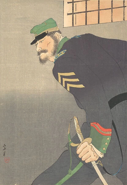 Print, [soldier with sword], ca. 1906. Creator: Munakata