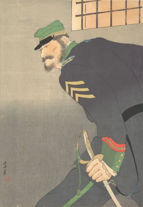 Framed Print : Print, [soldier with sword], ca. 1906. Creator: Munakata