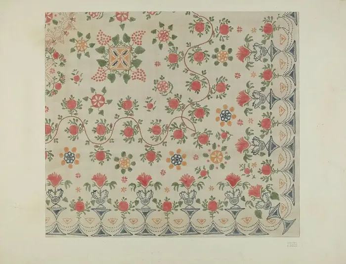 Framed Print : Printed Bedspread, c. 1938. Creator: Edward Kibbee Framed Print : Printed Bedspread, c. 1938. Creator: Edward Kibbee