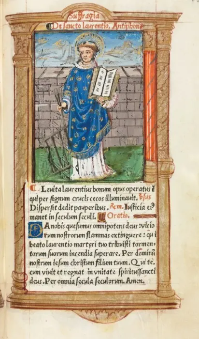 Framed Print : Printed Book of Hours (Use of Rome): fol. 101r, St. Lawrence, 1510. Creator: Guillaume Le Rouge